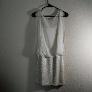 White Sequin Dress - Flowy Top, formfitting bottom
